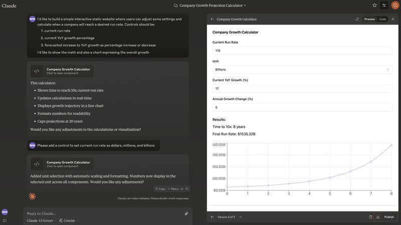 Building an interactive growth calculator with Claude